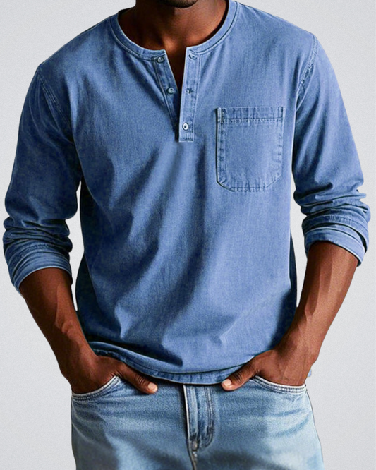 Camiseta Henley de manga larga para hombre con bolsillo en el pecho – RAVEN