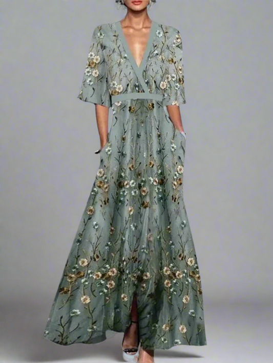 Vestido de verano con escote en V y corte fluido para mujer – ALMA