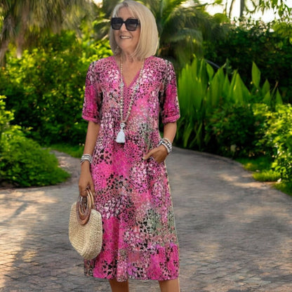 Vestido corto con escote en V y corte en A para mujer – ELIANE