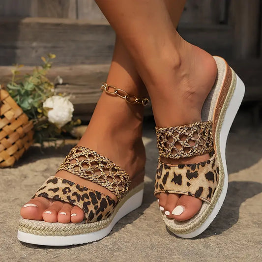 Sandalias cómodas de cuña con tiras trenzadas para mujer – AMARÉA