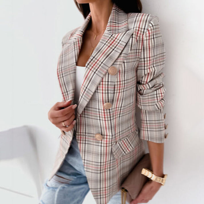 ESTEL - Blazer chic de cuadros reversible para mujer