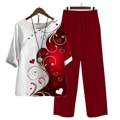 Conjunto de blusa floral y pantalón recto para mujer – FLOREA