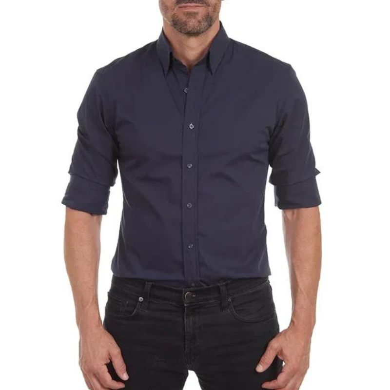 Camisa casual de hombre con corte slim fit y estilo sin cuello – RENVER