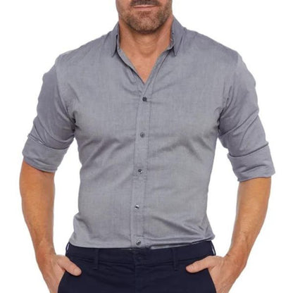 Camisa casual de hombre con corte slim fit y estilo sin cuello – RENVER