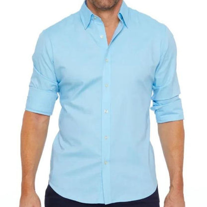 Camisa casual de hombre con corte slim fit y estilo sin cuello – RENVER