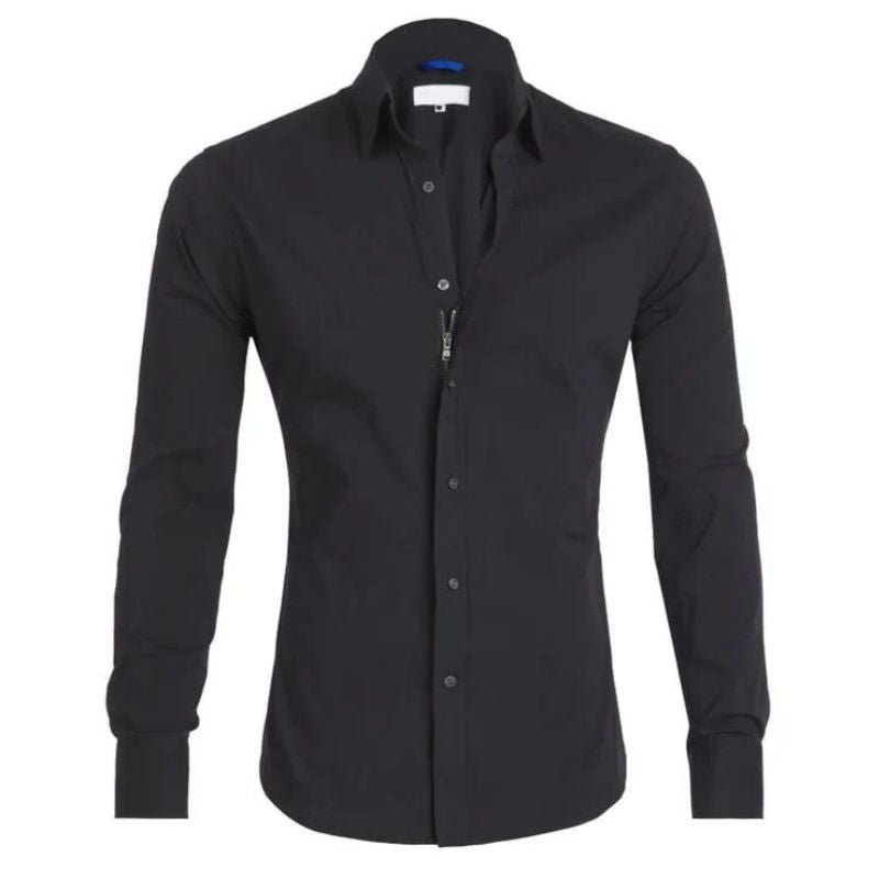 Camisa casual de hombre con corte slim fit y estilo sin cuello – RENVER