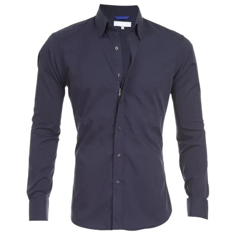 Camisa casual de hombre con corte slim fit y estilo sin cuello – RENVER