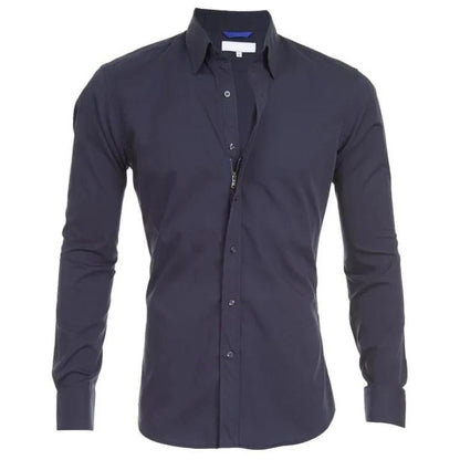 Camisa casual de hombre con corte slim fit y estilo sin cuello – RENVER