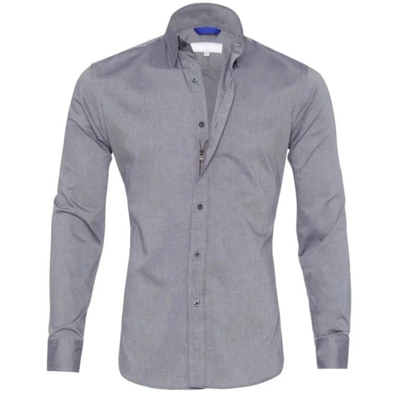 Camisa casual de hombre con corte slim fit y estilo sin cuello – RENVER