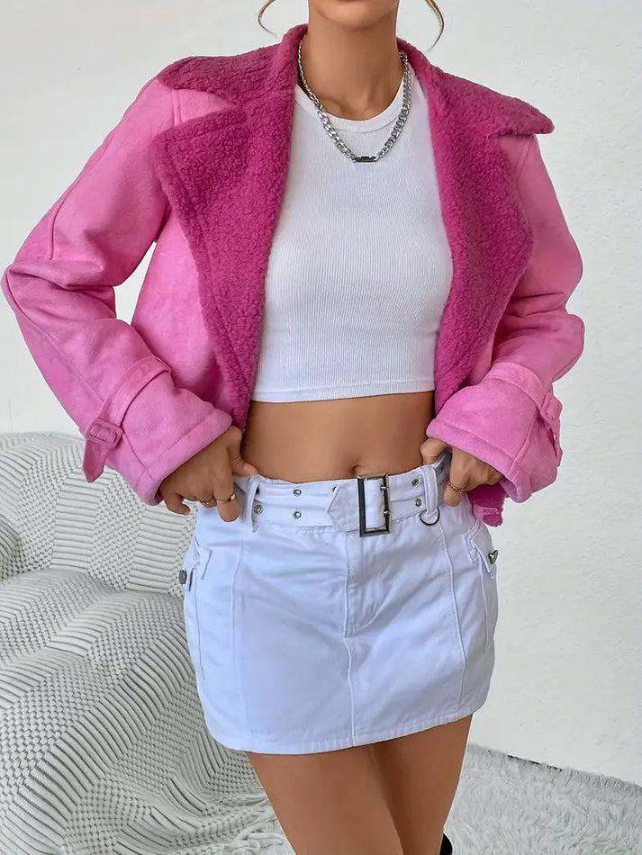 ADELINA – Chaqueta vintage de cuero rosa para mujer