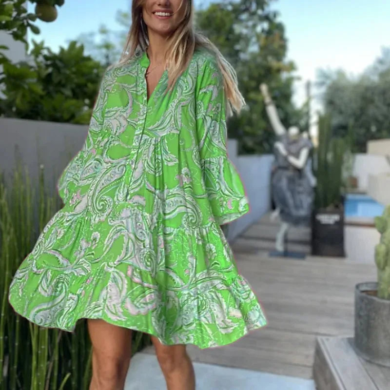 Vestido de Verano Corto con Estampado y Volante para Mujer – THEODELINDA