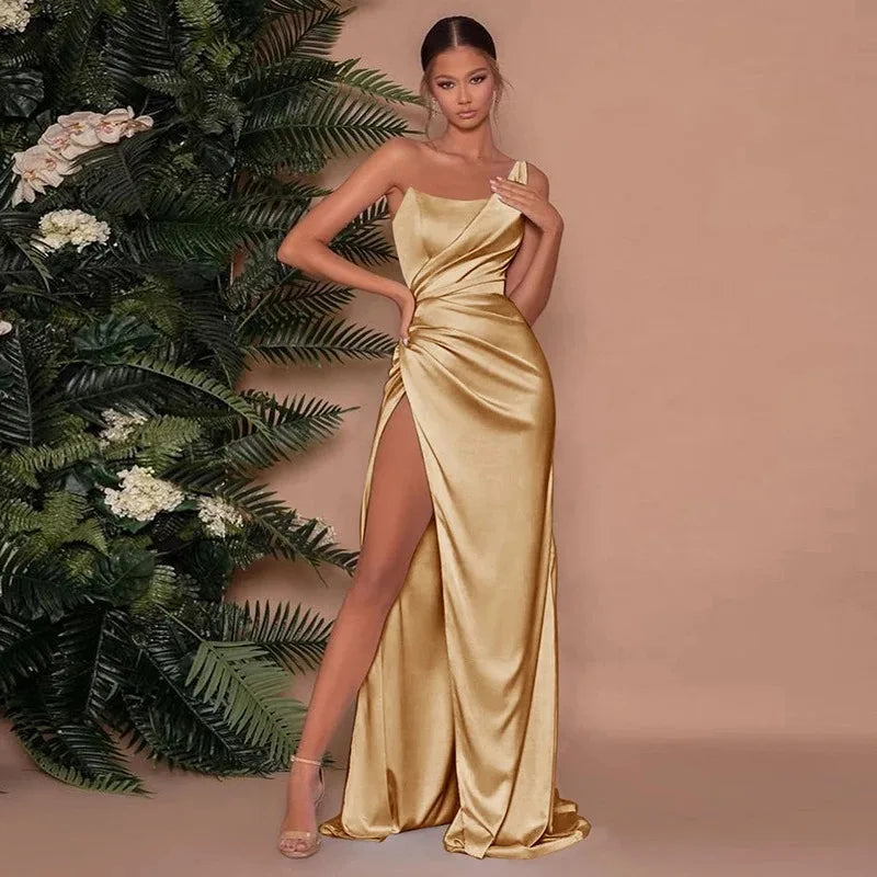 Vestido de gala asimétrico con abertura alta para mujer – VALENTINA