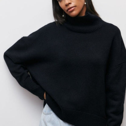 NADINE - Jersey básico de cuello cisne para mujer