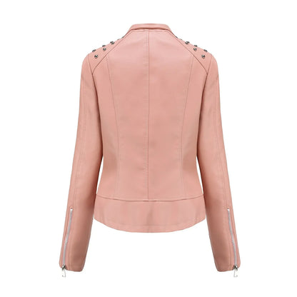 DOUTZEN - Chaqueta de cuero slim con estilo para mujeres