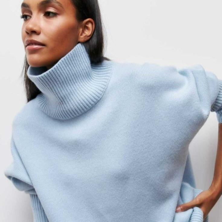 NADINE - Jersey básico de cuello cisne para mujer