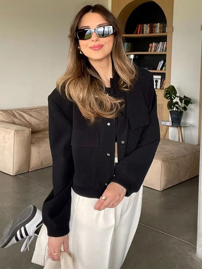 LUNA - Chaqueta cropped con cierre de botones para mujer