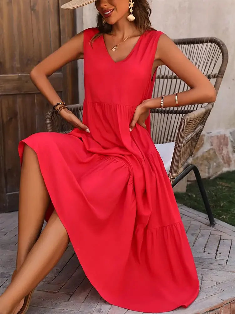 Vestido de verano sin mangas con escote en V y corte A – AROA