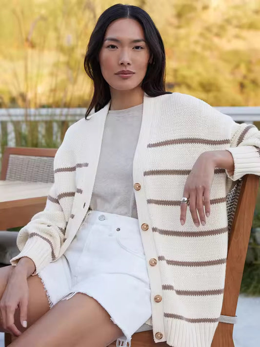 Cárdigan oversize de mujer con rayas y botones – SARELLE