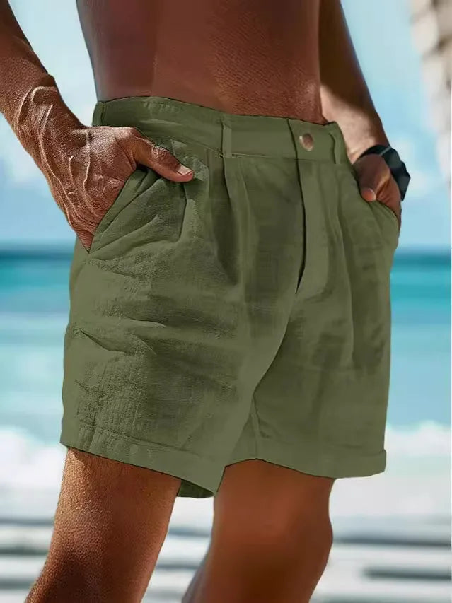Pantalones Cortos De Lino Transpirables Para Hombres Con Estilo Veraniego – AARON