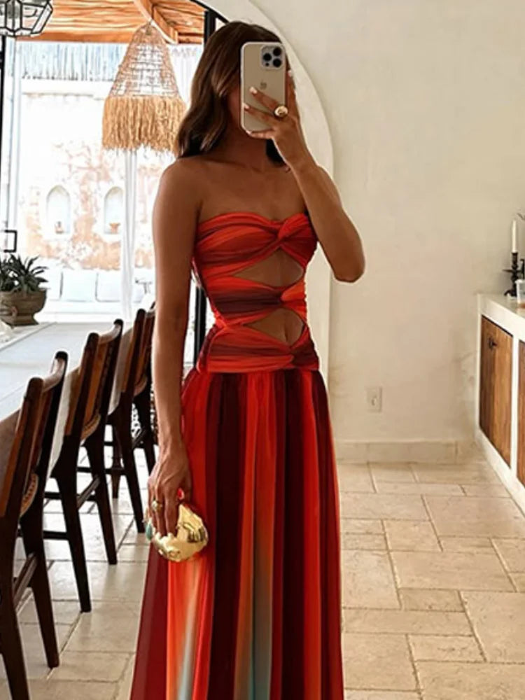 Vestido largo veraniego con espalda descubierta y caída fluida – SOLARIA