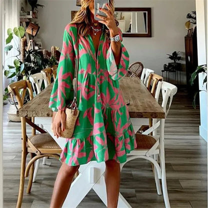 Vestido de Verano Corto con Estampado y Volante para Mujer – THEODELINDA