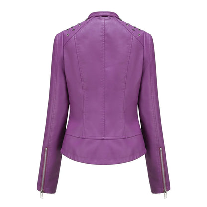 DOUTZEN - Chaqueta de cuero slim con estilo para mujeres