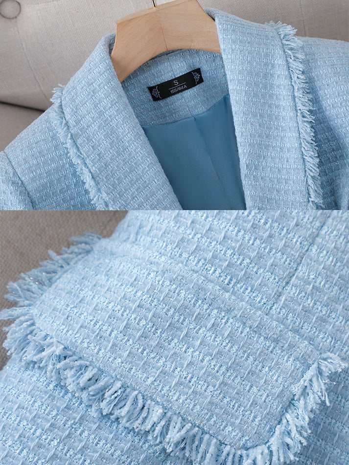 ROMOLA – Blazer estiloso con flecos y tela texturizada para mujer