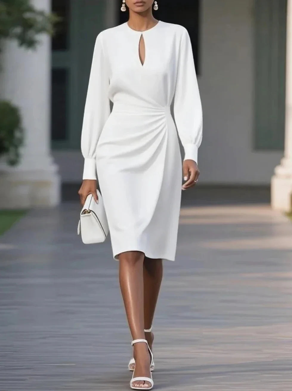 Caliora – Vestido midi formal de manga larga para mujer