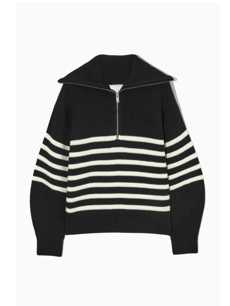 ROMILDA - Suéter de cuello alto ancho con puños a rayas para mujer