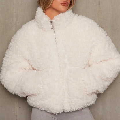 MELIE - Chaqueta de forro polar acogedora con cuello alto para mujer