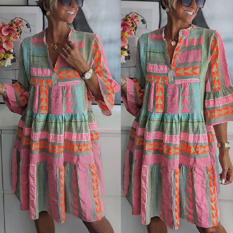 NAIRA – Vestido túnica bohemio chic con detalles étnicos refinados