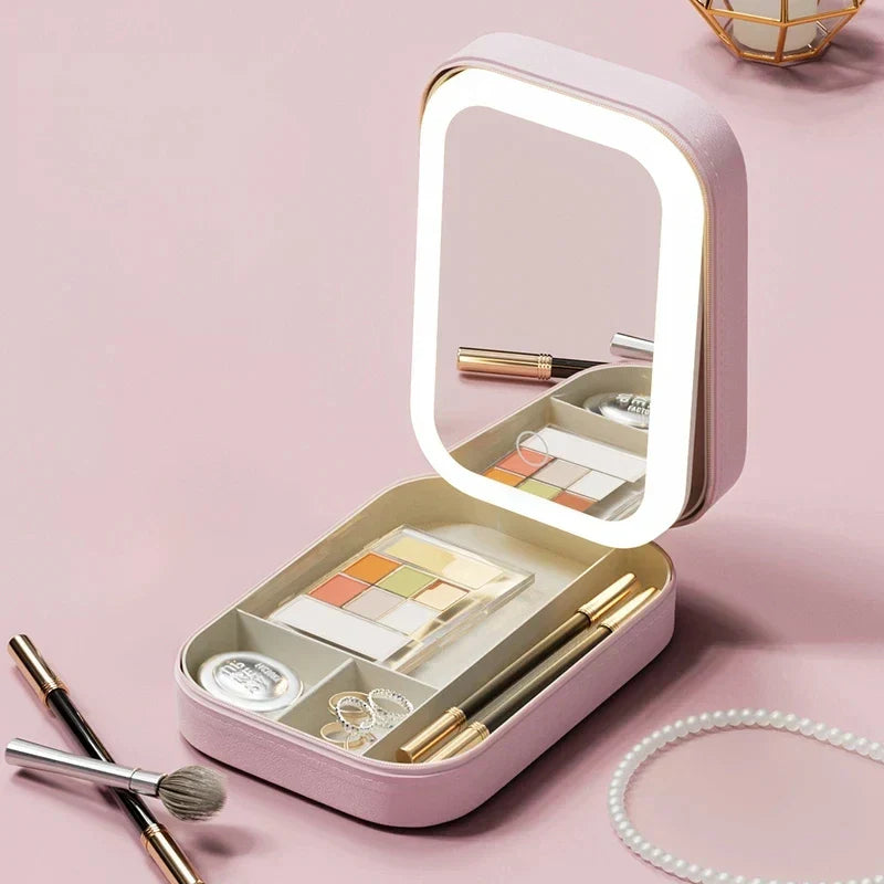 Neceser de maquillaje con espejo LED portátil para viaje – KORI
