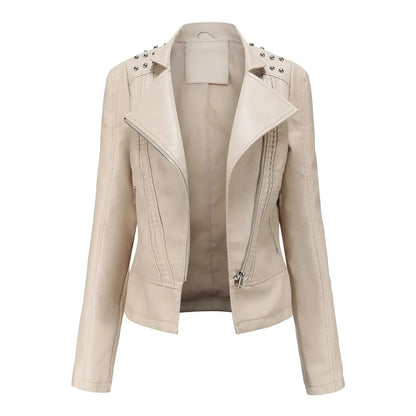 DOUTZEN - Chaqueta de cuero slim con estilo para mujeres