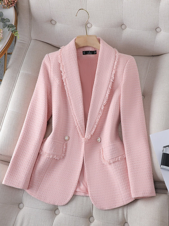 ROMOLA – Blazer estiloso con flecos y tela texturizada para mujer