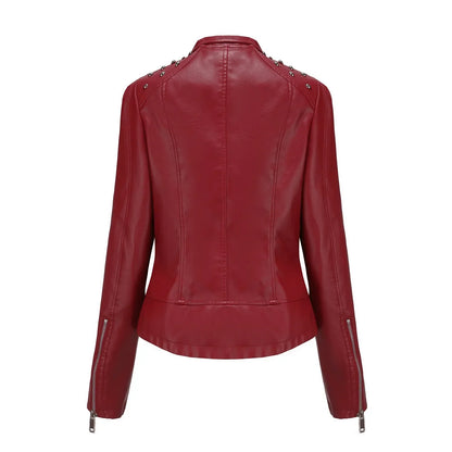 DOUTZEN - Chaqueta de cuero slim con estilo para mujeres