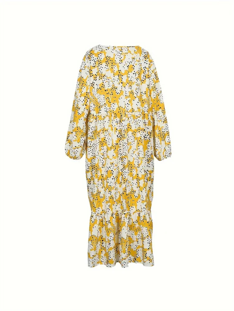 Vestido maxi con escote en V y estampado alegre para mujer – BLOOM