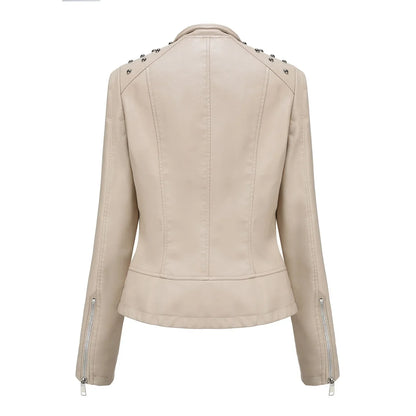 DOUTZEN - Chaqueta de cuero slim con estilo para mujeres