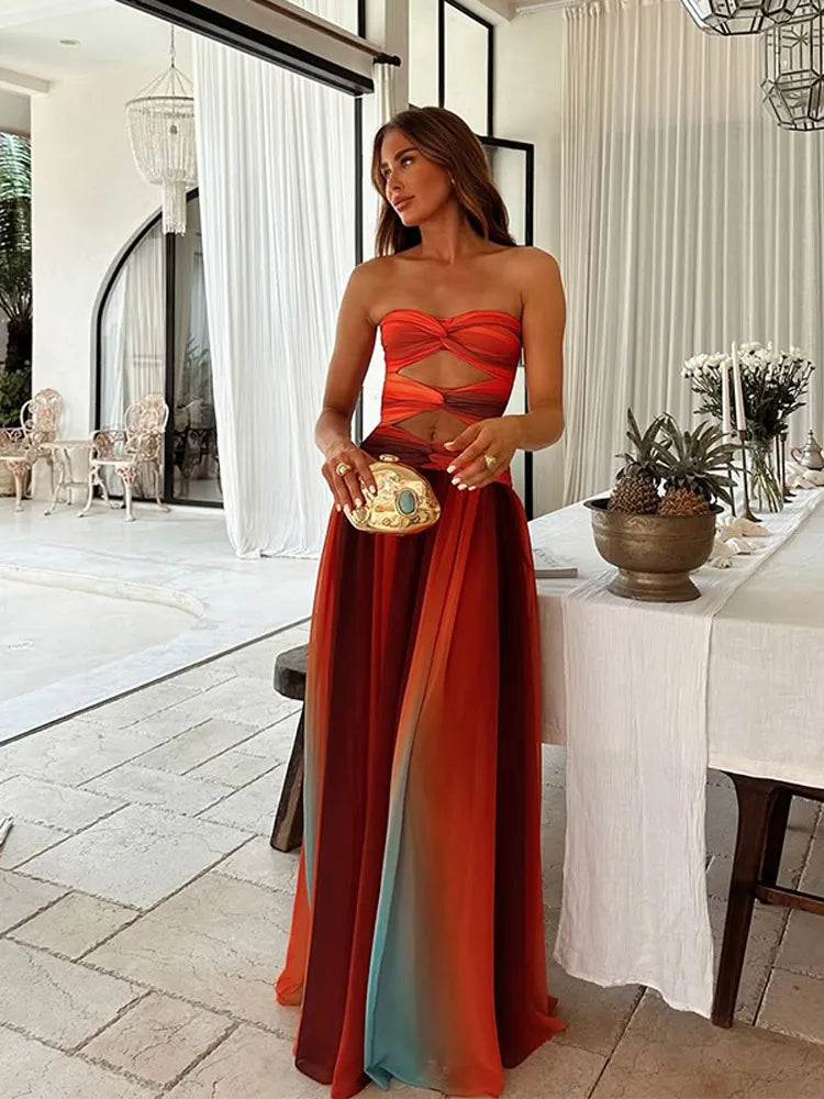 Vestido largo veraniego con espalda descubierta y caída fluida – SOLARIA