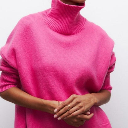 NADINE - Jersey básico de cuello cisne para mujer