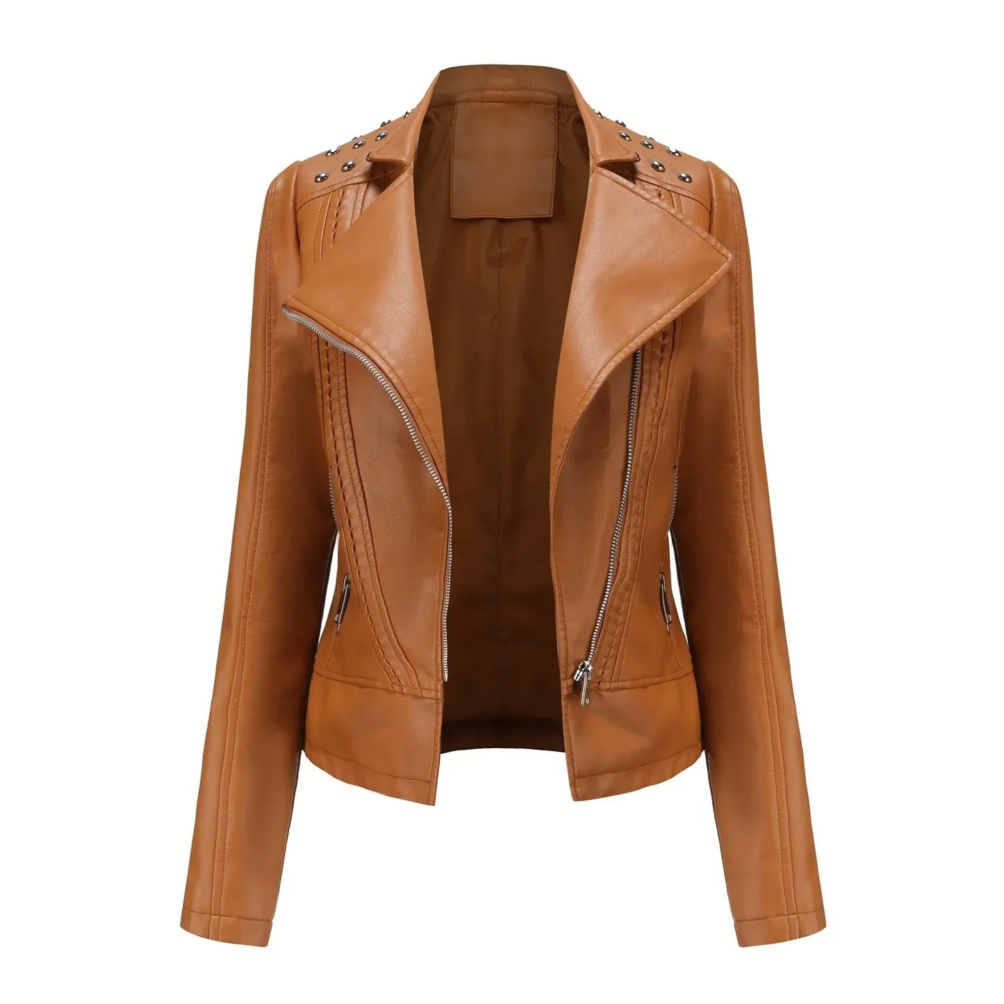 DOUTZEN - Chaqueta de cuero slim con estilo para mujeres