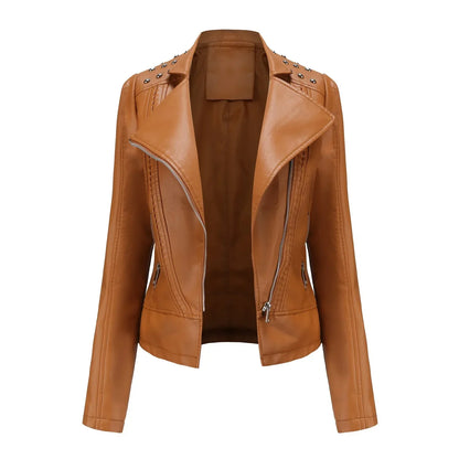 DOUTZEN - Chaqueta de cuero slim con estilo para mujeres
