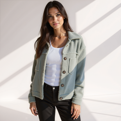 Chaqueta de peluche suave con botones y bolsillos para mujer – TEDDINA