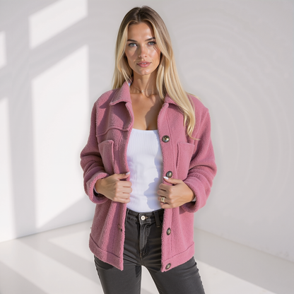 Chaqueta de peluche suave con botones y bolsillos para mujer – TEDDINA