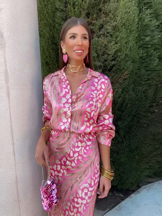 Conjunto de blusa y falda con detalle de botones para mujer – GWENAELLE