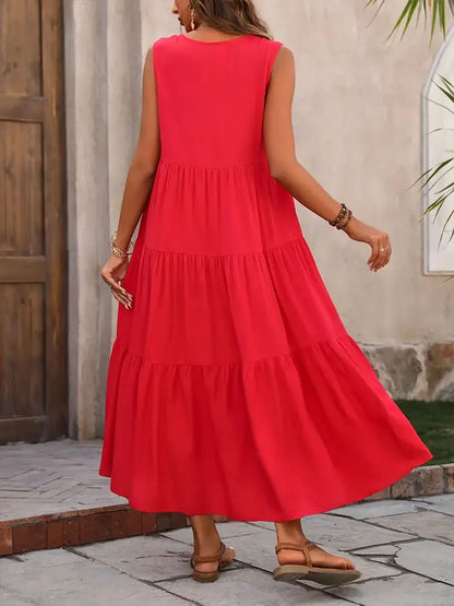 Vestido de verano sin mangas con escote en V y corte A – AROA
