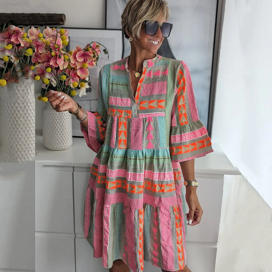 NAIRA – Vestido túnica bohemio chic con detalles étnicos refinados