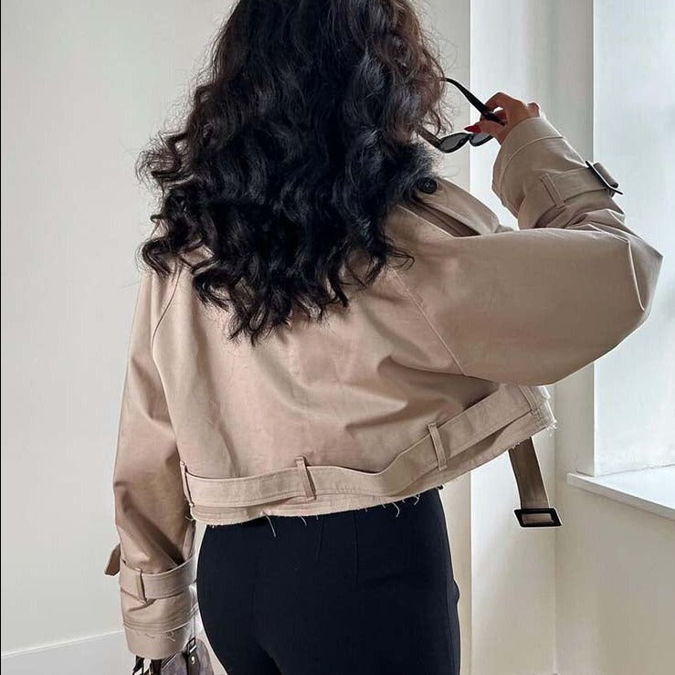 GYRIA – Chaqueta corta beige estilo trench para mujer