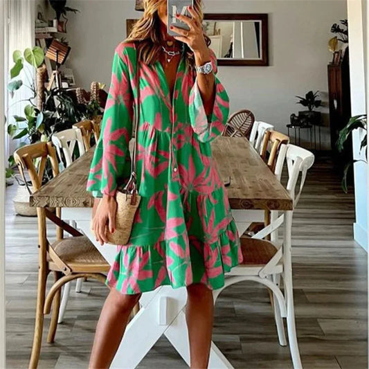 Vestido de Verano Corto con Estampado y Volante para Mujer – THEODELINDA
