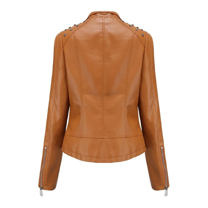 DOUTZEN - Chaqueta de cuero slim con estilo para mujeres