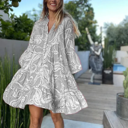 Vestido de Verano Corto con Estampado y Volante para Mujer – THEODELINDA